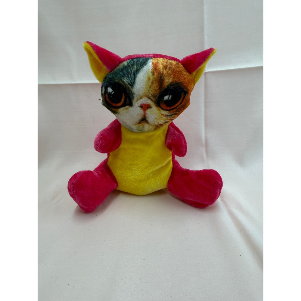 Kellytoy Unisex Photorealistic Cat Plush 9in Pink Yellow Soft Stuffed Animal